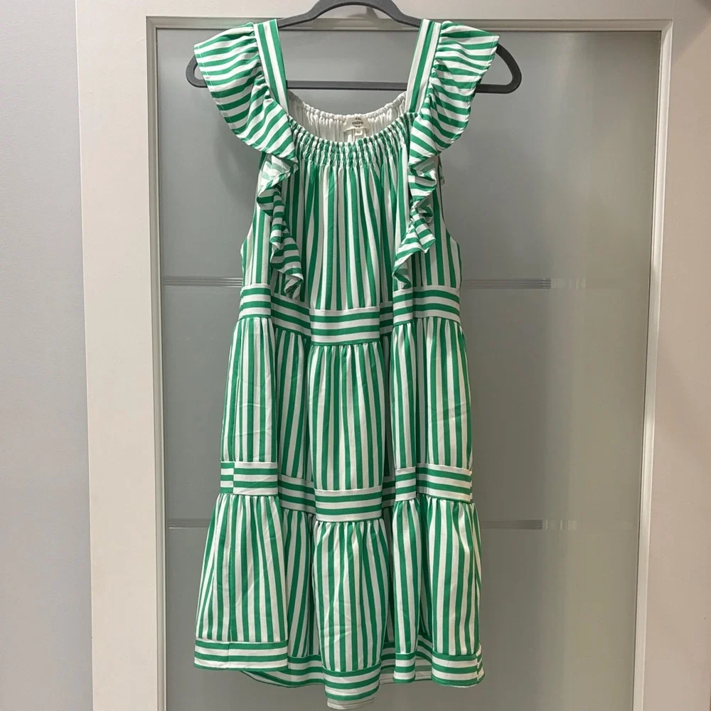 Entro Green and White Striped Casual Dress - Picture 1 of 1